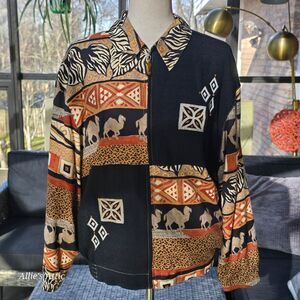 Vtg Zoo Animal Elephant Leopard Print Beaded Full Zip Jacket Alfred Dunner 10